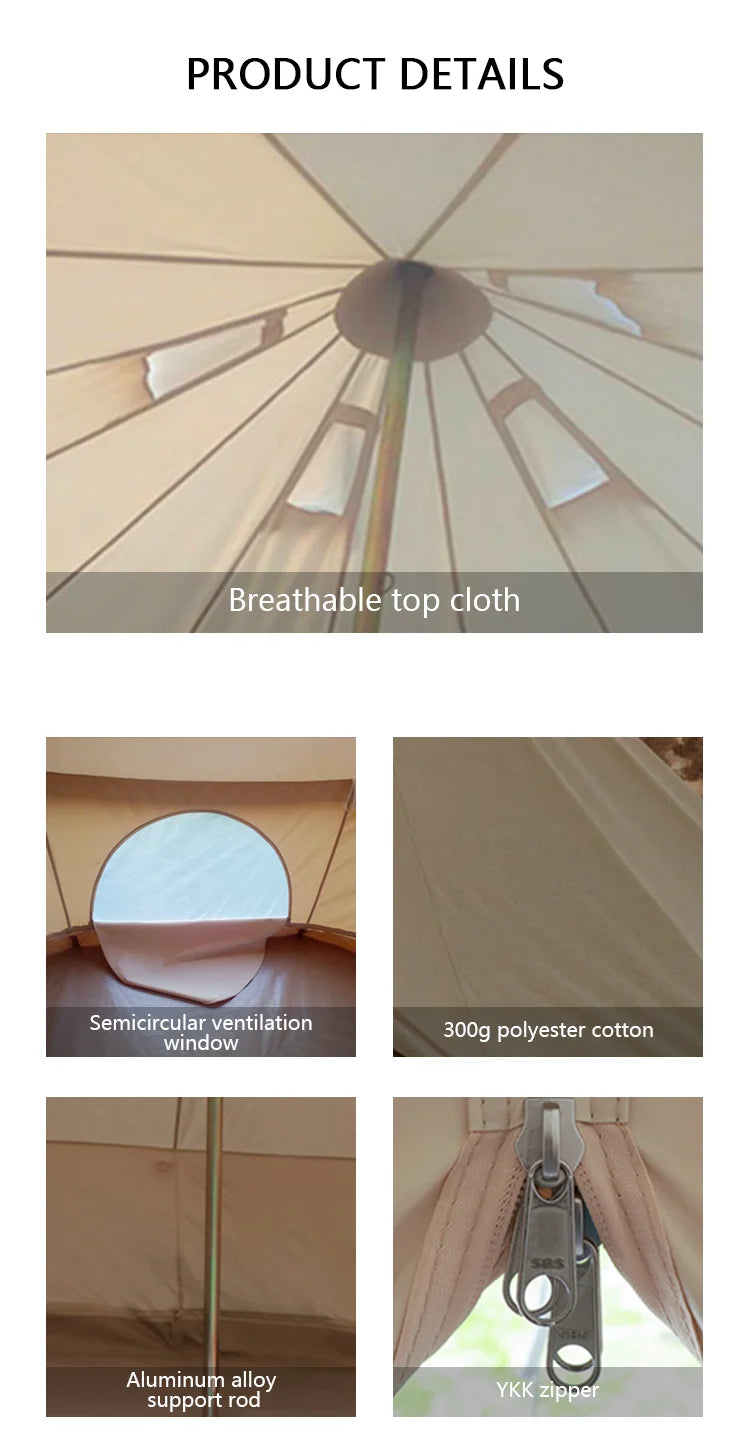 Outdoor Camping Luxury Glamping Cotton Canvas Yurt Bell Tent,Pyramid Tipi Teepee 4 Meter Canvas Tent Glamping