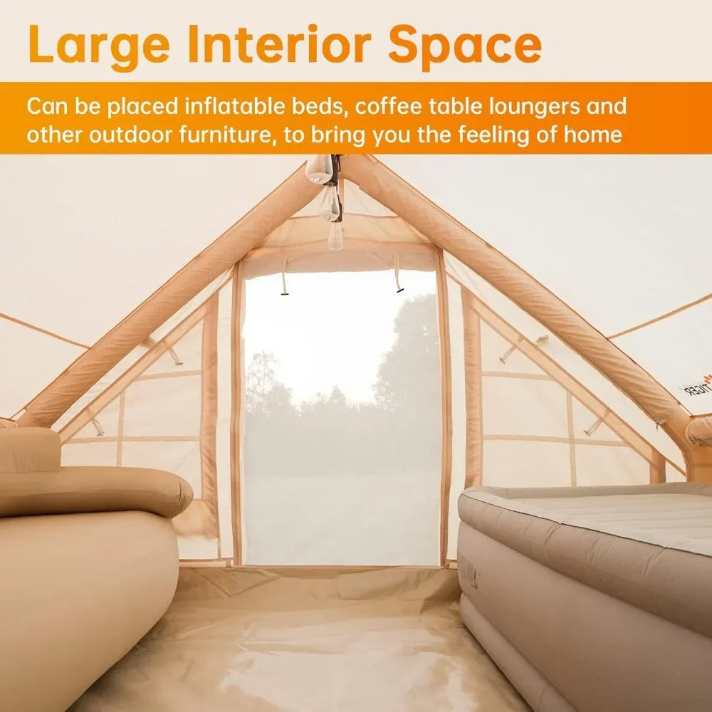 Season Waterproof Windproof Outdoor Blow Up Tent, Luxury Cabin Tent with Mesh Windows & Doors