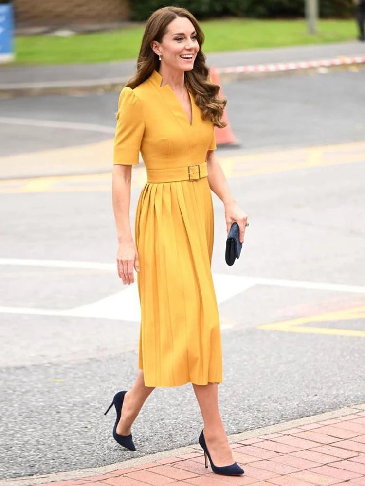 Kate Princess Runway Spring Summer Women's New Designer Casual Party Celebrity Elegant Chic High Quality Short Sleeve Slim Dress
