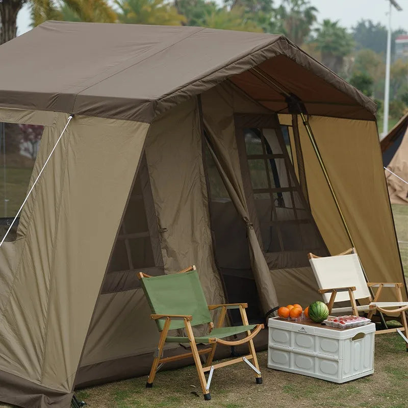 Outdoor camping, double decker tent, family multi person cabin, light luxury camping tent