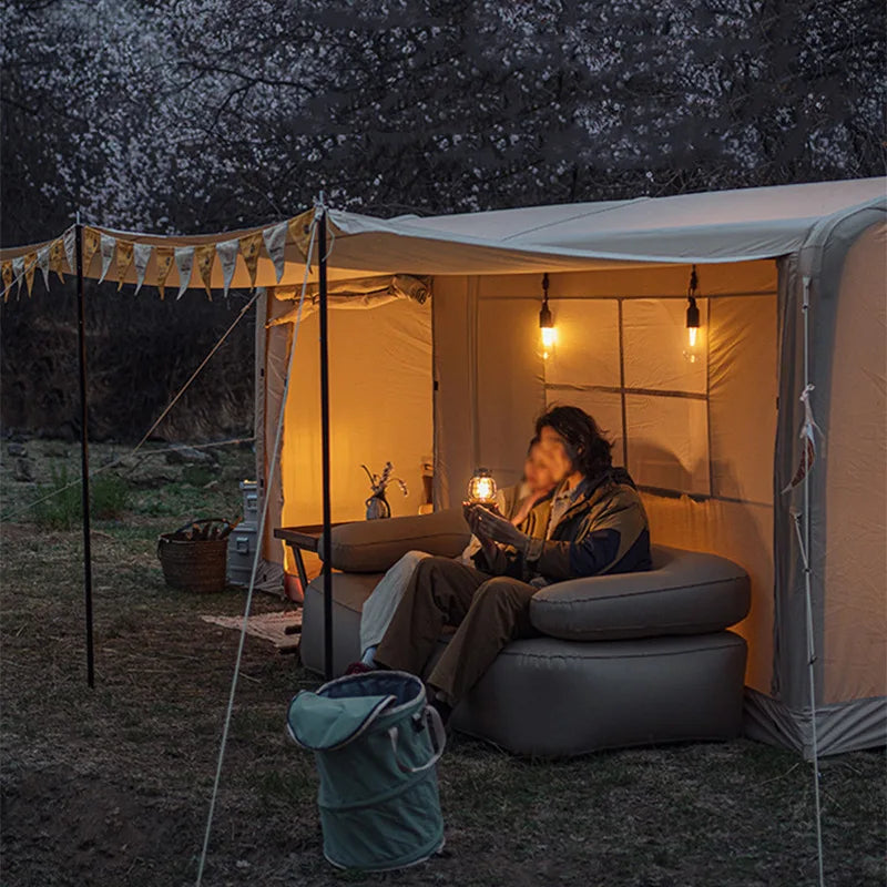 Retro Room Inflatable Tent Outdoor Camping One Bedroom One Living Room Light Luxury Tent Quickly Open Camping Family Tent