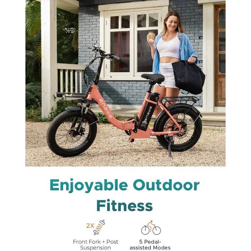 QENGWE 1125W Bike for Adults, L20 2.0 20''×3.0" Fat Tire Electric Bicycle 52V 13Ah Removable Battery Max Ran
