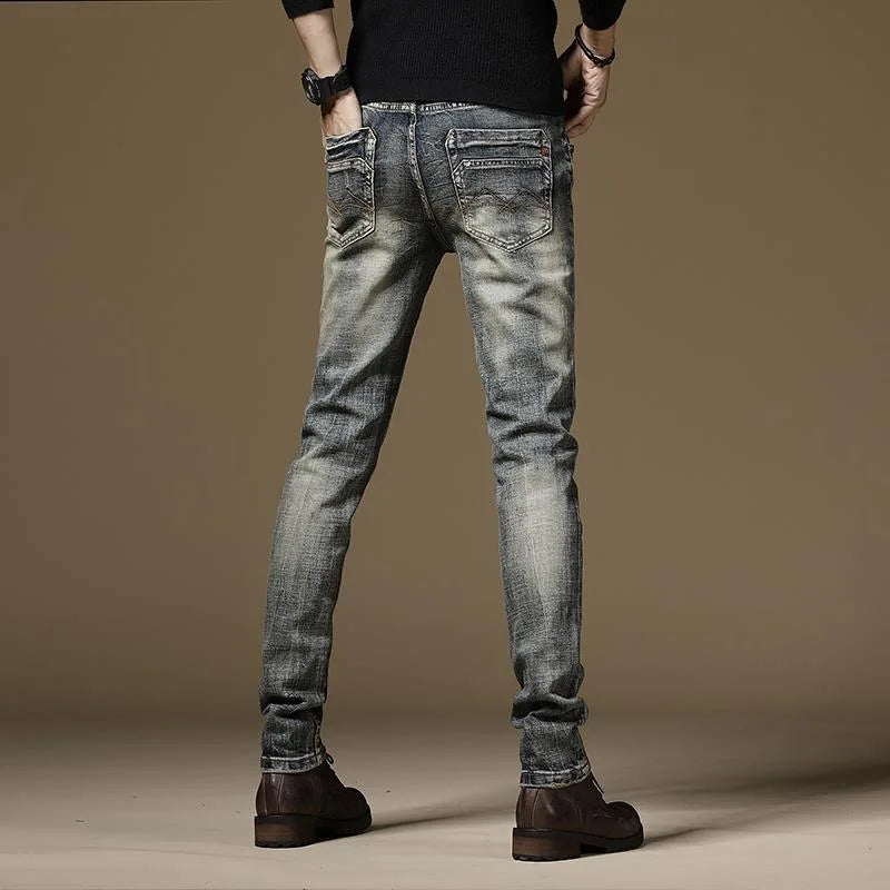 2024 Spring and Autumn New Fashion Trend Retro Solid Color Straight Leg Jeans Men's Casual Comfort Stretch High Quality Pants