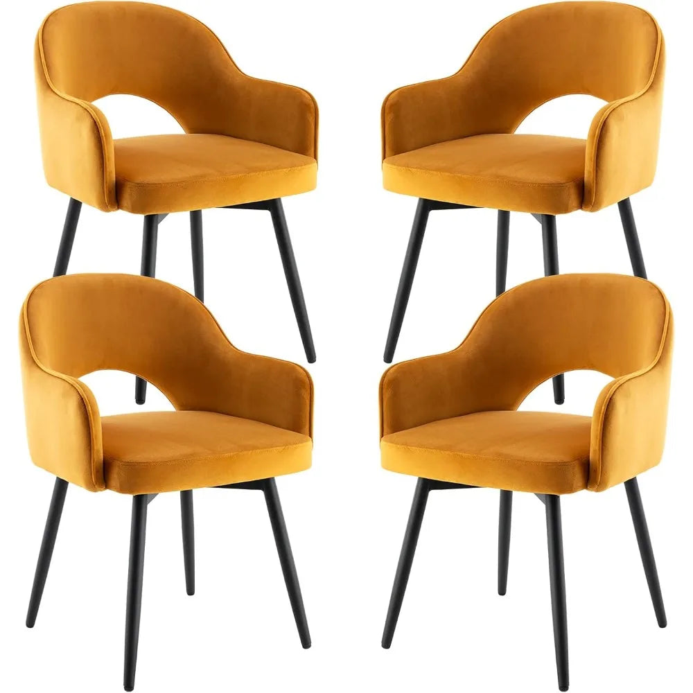Swivel Dining Chair Set of 4, Velvet Upholstered Side Modern Accent Guest Home Office Desk with No Wheels for