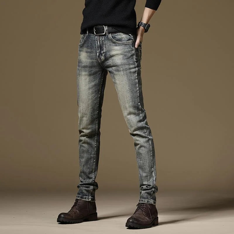 2024 Spring and Autumn New Fashion Trend Retro Solid Color Straight Leg Jeans Men's Casual Comfort Stretch High Quality Pants