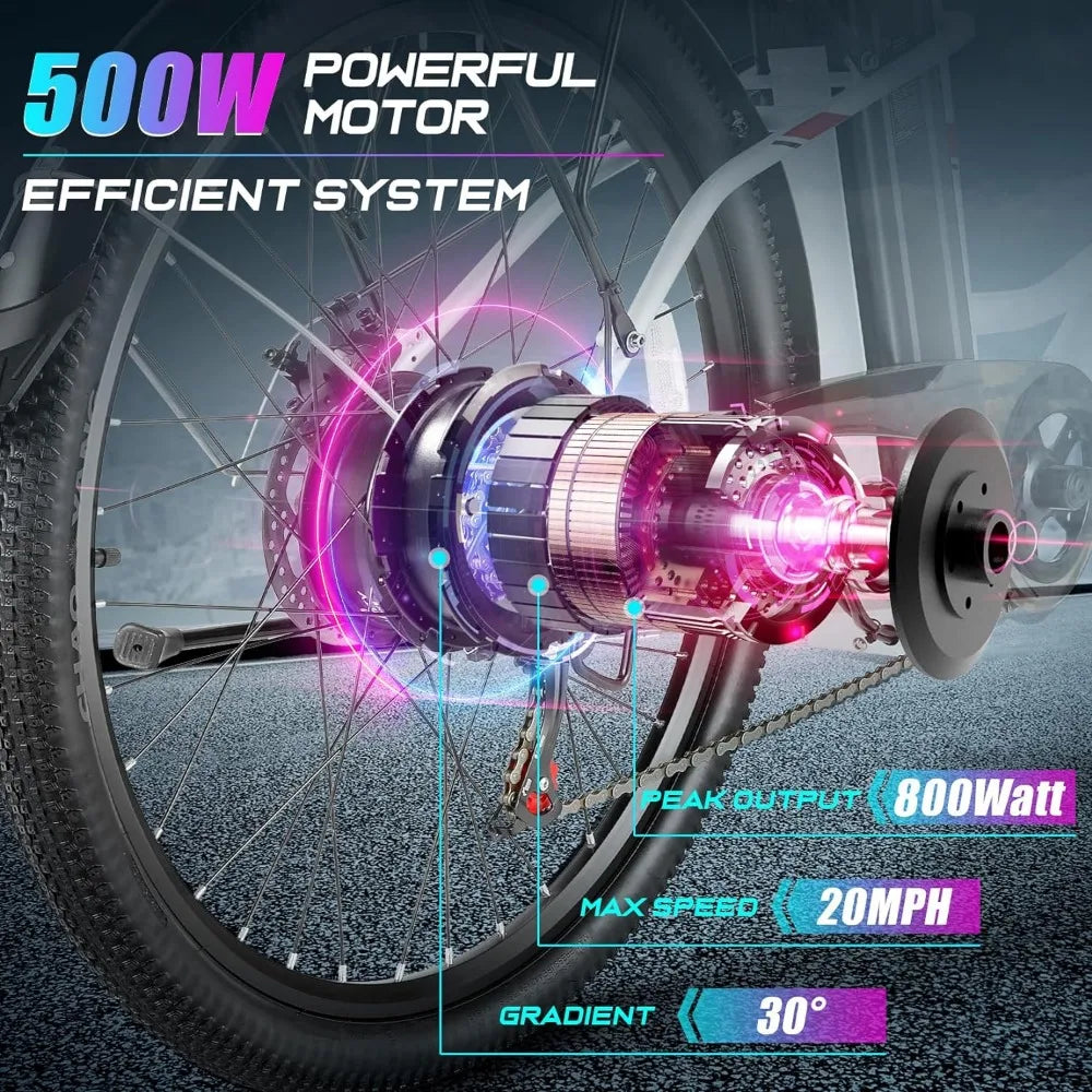 Electric Bike, 26'' Electric Bike for Adults, 500W Ebike with 48V Removable Battery, Electric Commuter Cruiser Bike 20MPH