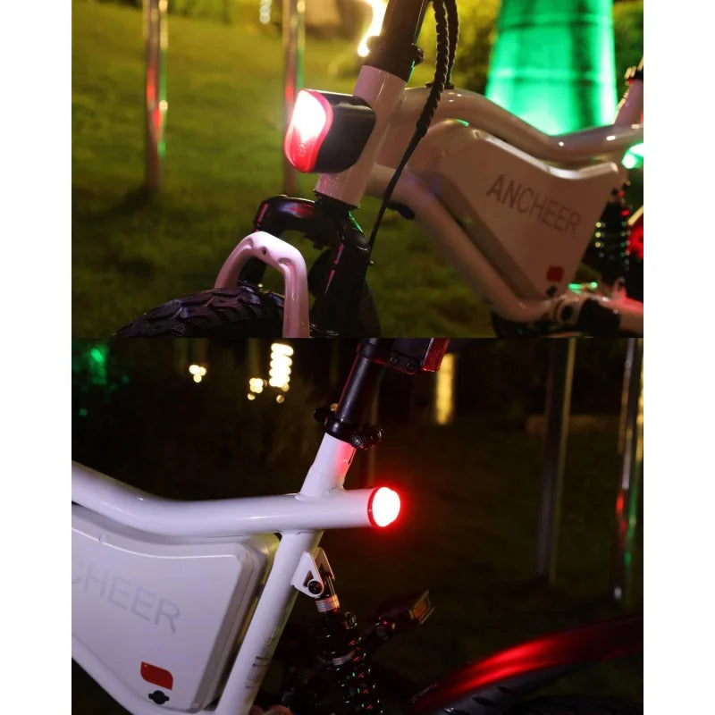 QANCHEER 14" Folding Electric Bike, 22MPH Ebike, Triple Shock Absorber, 48V 374Wh Battery Up to 45 Miles, Brake Taillight,