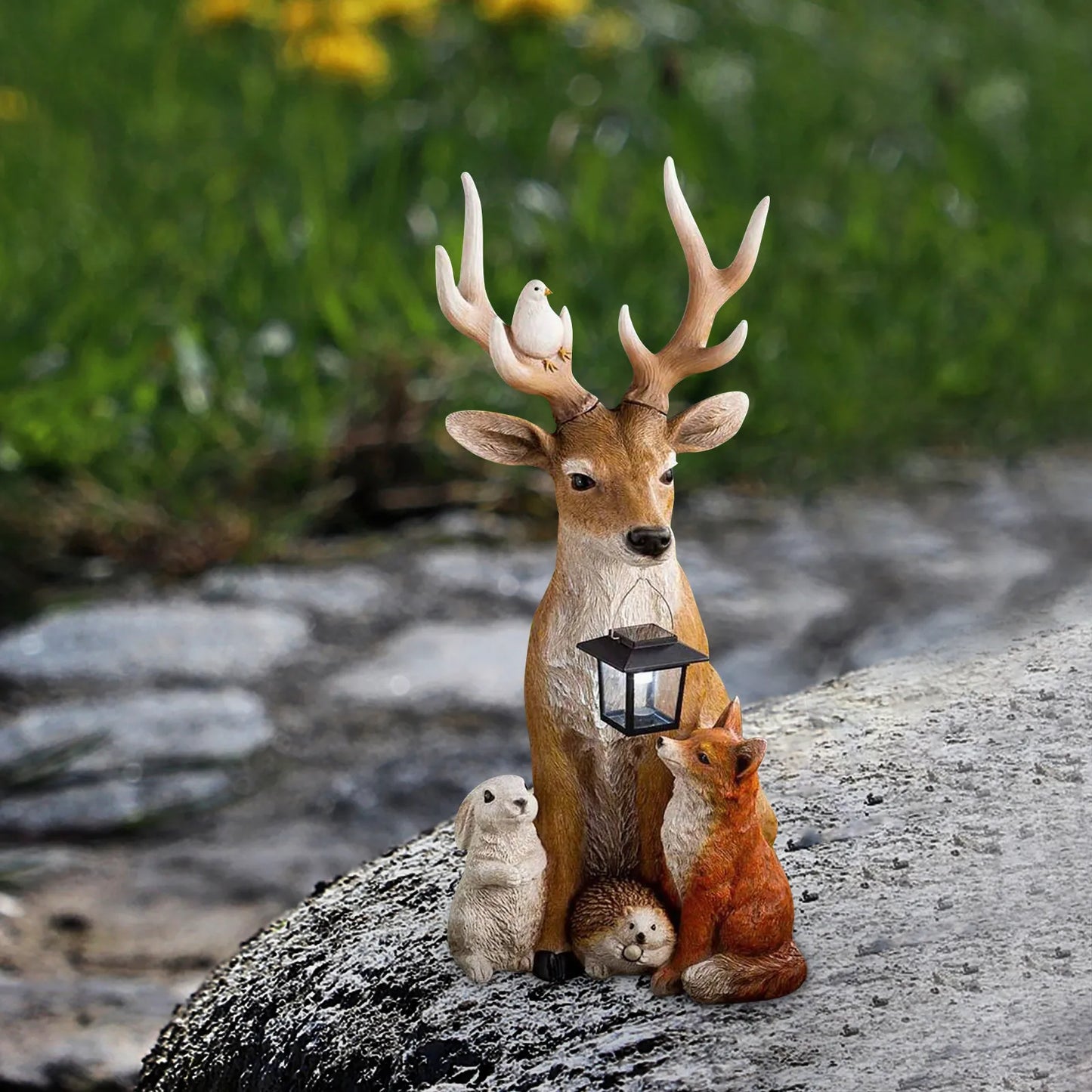 Solar Resin Statue Deer Rabbit Hedgehog Wolf Garden Statues Decor Figurine Crafts Home Decoration Outdoor Yard Sculptures