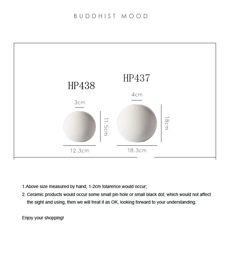 White ball shape flower vase ceramic pot artifical flowers holder home office entrance shelf decoration round 13 & 18cm size