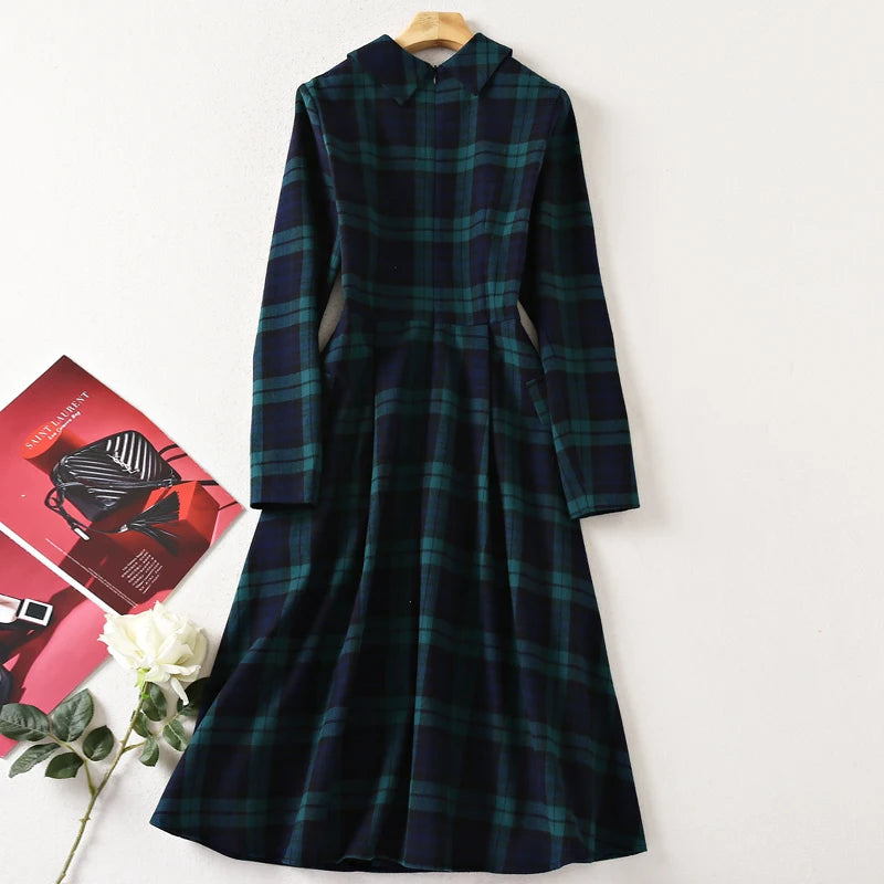 Princess Designer High Quality Spring Autumn New Women'S Fashion Party Casual Office Vintage Workplace Elegant Plaid Midi Dress