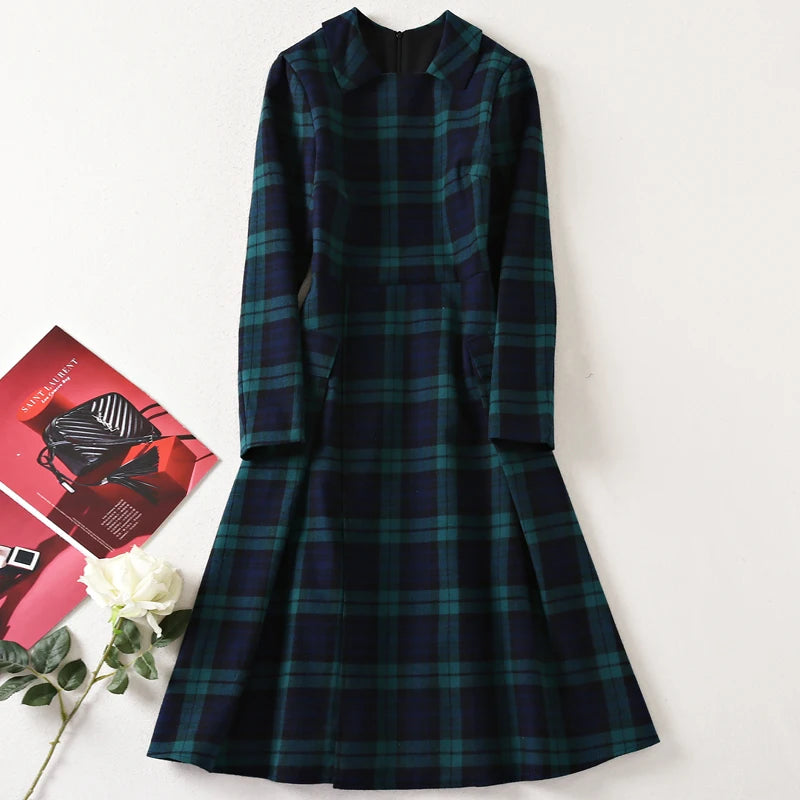 Princess Designer High Quality Spring Autumn New Women'S Fashion Party Casual Office Vintage Workplace Elegant Plaid Midi Dress