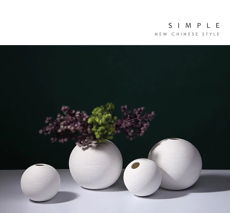 White ball shape flower vase ceramic pot artifical flowers holder home office entrance shelf decoration round 13 & 18cm size
