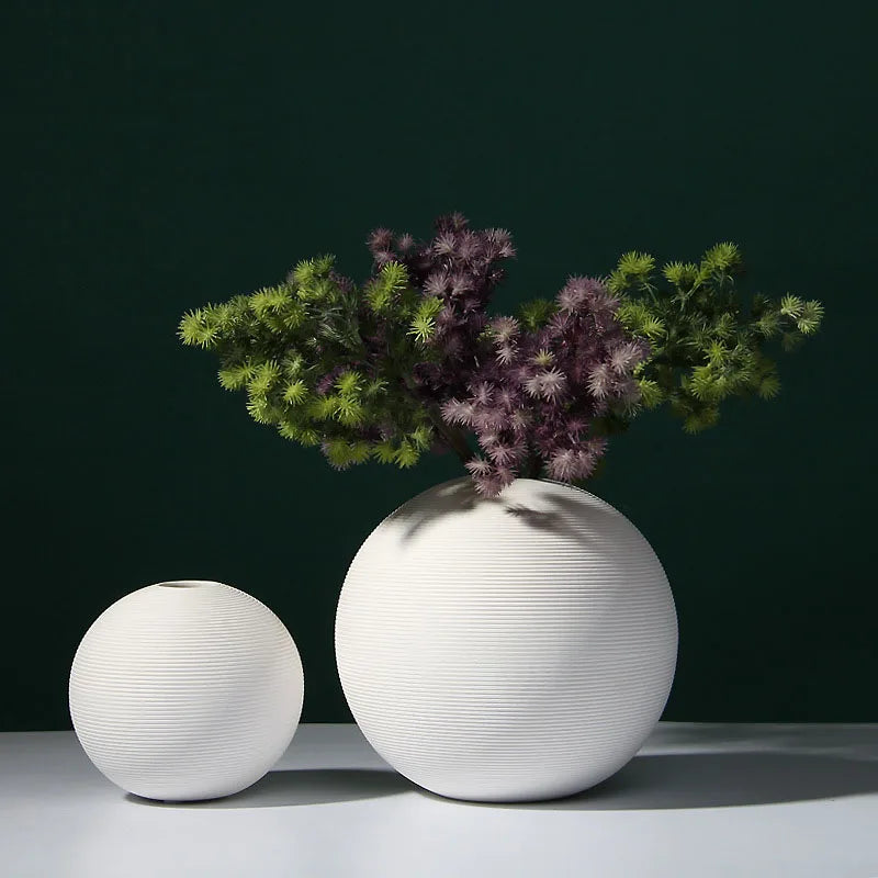 White ball shape flower vase ceramic pot artifical flowers holder home office entrance shelf decoration round 13 & 18cm size