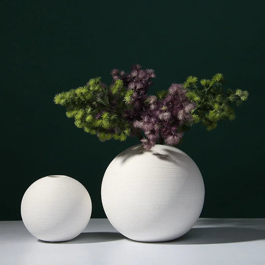 White ball shape flower vase ceramic pot artifical flowers holder home office entrance shelf decoration round 13 & 18cm size
