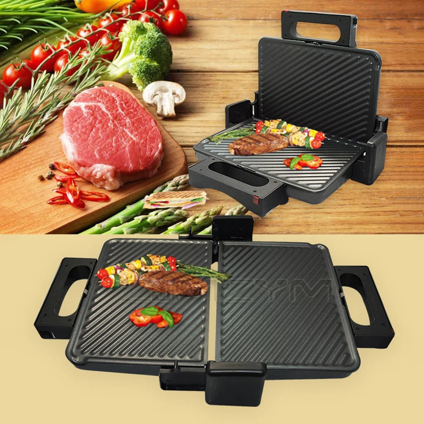 2000W Electric Sandwich Maker Grill Panini Non Stick Pan Waffle Toaster Cake Breakfast Machine Barbecue Steak Frying Oven 220V