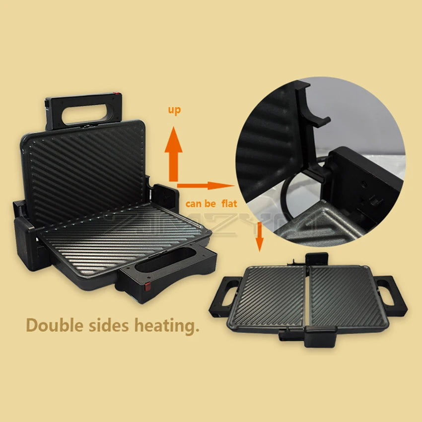 2000W Electric Sandwich Maker Grill Panini Non Stick Pan Waffle Toaster Cake Breakfast Machine Barbecue Steak Frying Oven 220V
