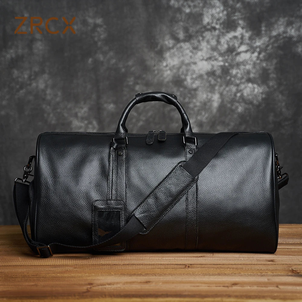 ZRCX  Genuine Leather Men Women Travel Bag Soft Real Leather Cowhide Carry Hand Luggage Bags Travel Shoulder Bag Weekend Bag