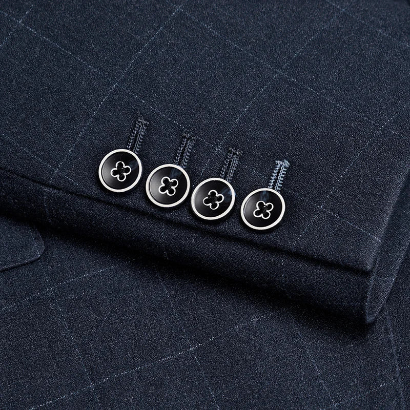 Blue Plaid Men Suit Set Groom Wedding Dress Business Man Wear Slim Style Casual Blazer Vest Pant Set Plus Size 56A