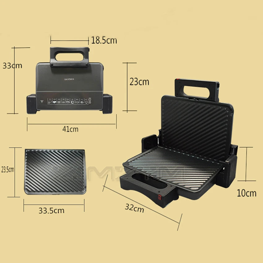 2000W Electric Sandwich Maker Grill Panini Non Stick Pan Waffle Toaster Cake Breakfast Machine Barbecue Steak Frying Oven 220V