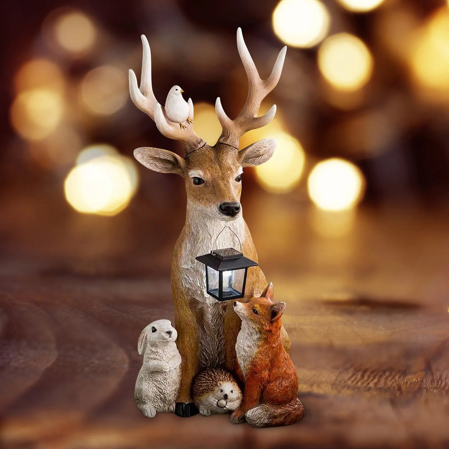 Solar Resin Statue Deer Rabbit Hedgehog Wolf Garden Statues Decor Figurine Crafts Home Decoration Outdoor Yard Sculptures