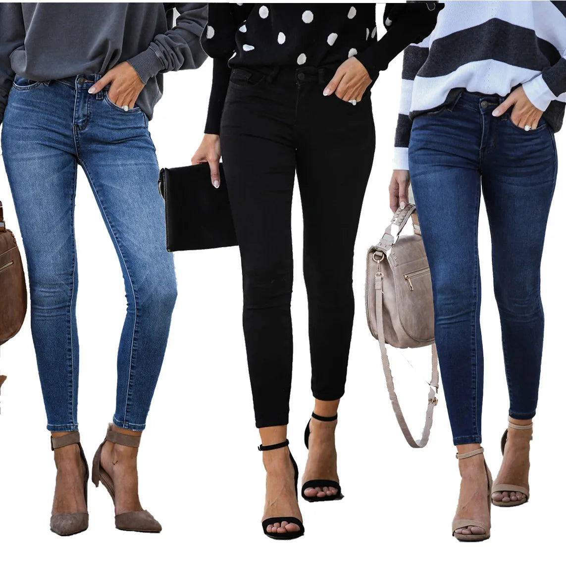 2024 Spring New Black and Blue Women Skinny Jeans Fashion Casual Slim Elastic Denim Pencil Pants Ankle-Length Jeans Top Quality