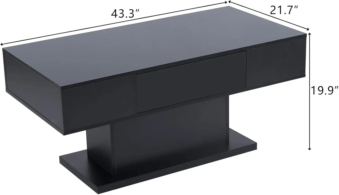 LED Coffee Tables for Living Room, Modern Center Tables with Storage, High Gloss Living Room Tables with 1 Drawer