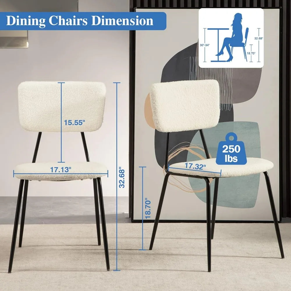 White Dining Room Chairs Set of 4 - Modern Boucle Fabric Kitchen Chairs, Accent Living Room Chairs with Metal Legs