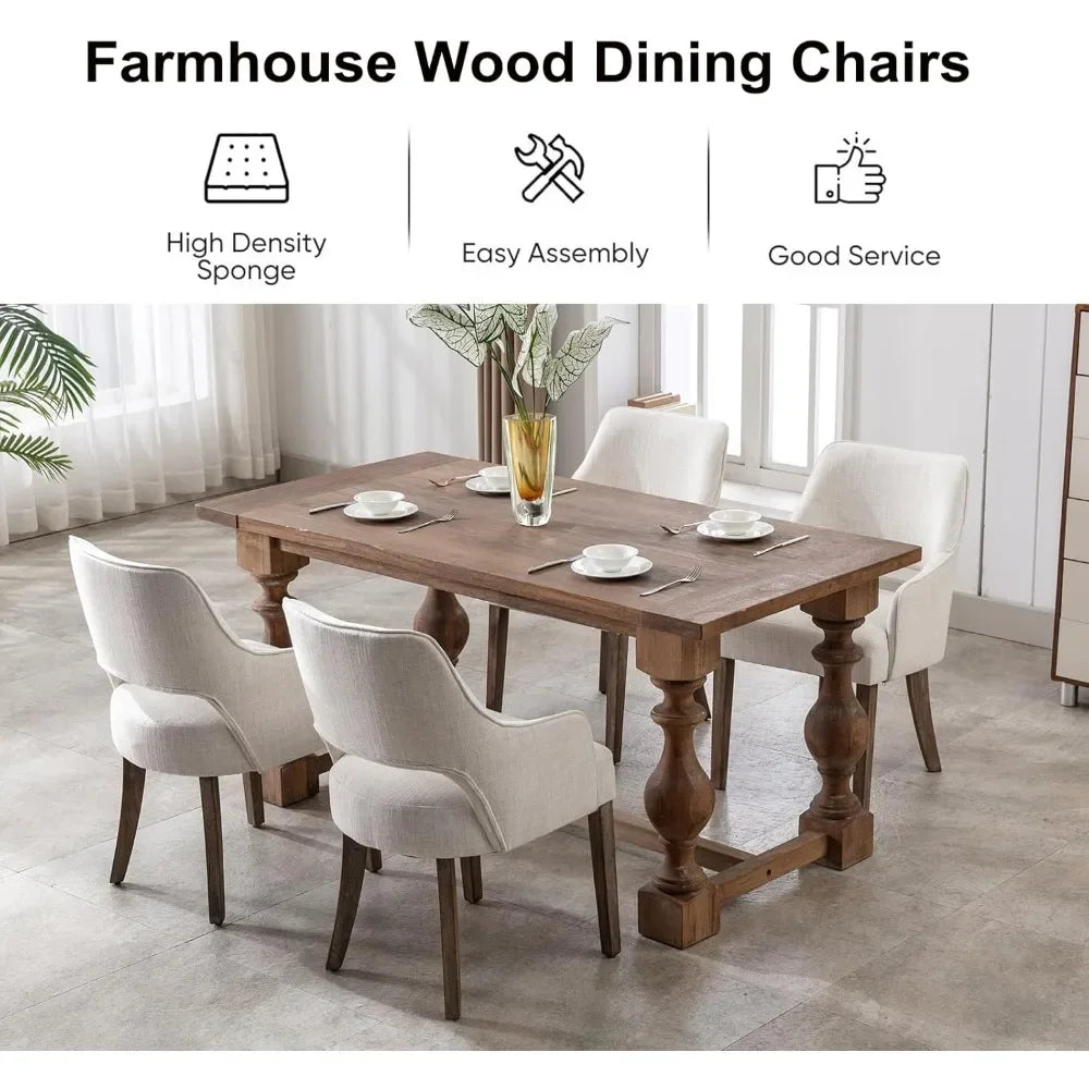 Linen Fabric Dining Chairs Set of 4,Upholstered Side Chairs,Farmhouse Accent Chairs with Open Back Wood LegsCream(Wider seats)