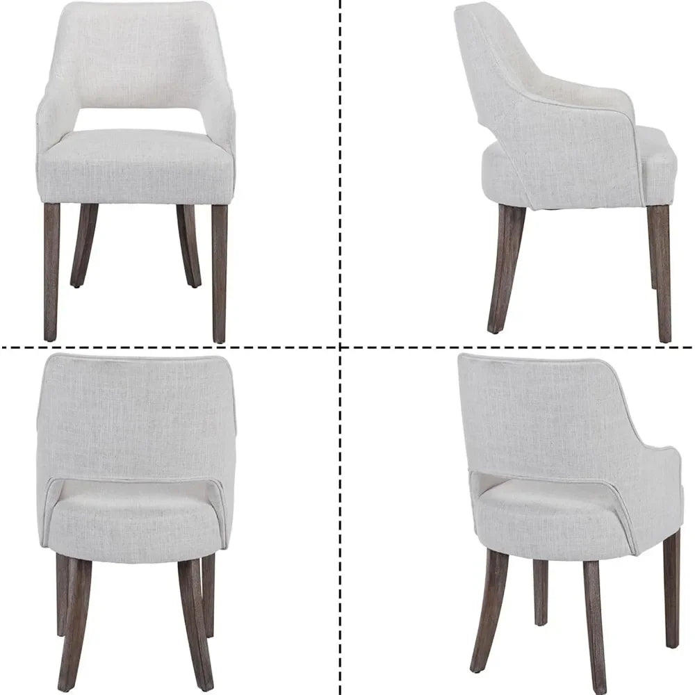 Linen Fabric Dining Chairs Set of 4,Upholstered Side Chairs,Farmhouse Accent Chairs with Open Back Wood LegsCream(Wider seats)