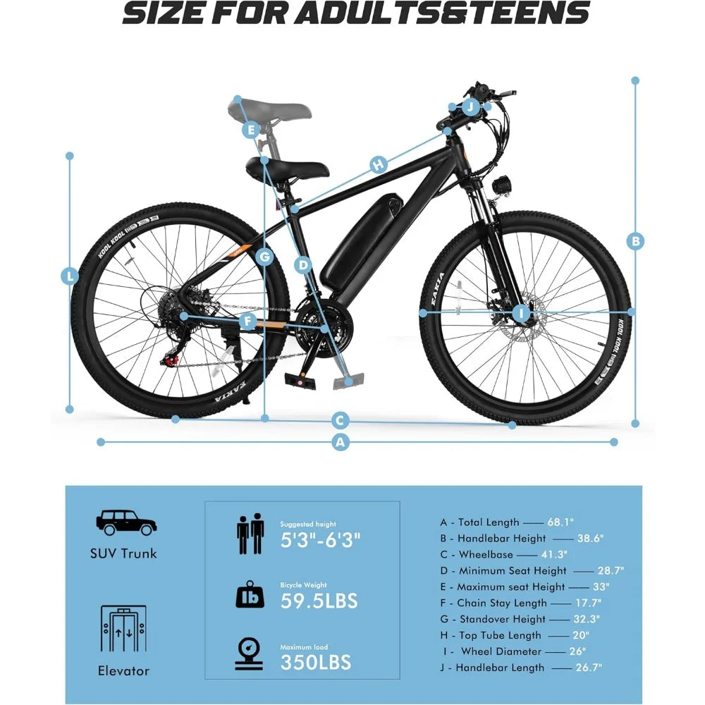 Racer Electric Bike for Adults - 21-Speed Mountain Lightweight Ebike with Peak 500W Brushless Motor, 375Wh Removable Battery