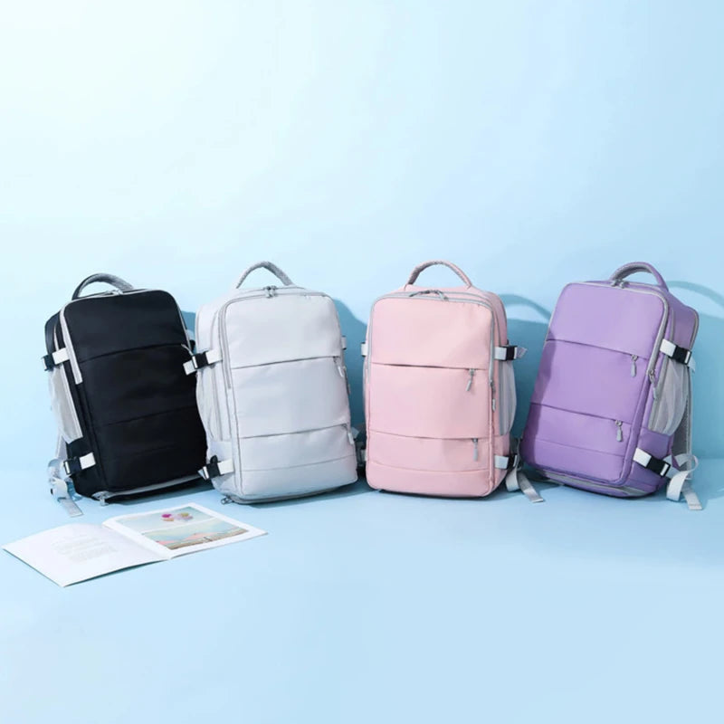 Women Travel Backpack Water Repellent Daypack Teenage Girls USB Charging Laptop Schoolbag With Luggage Strap Shoes Bag 2024 New