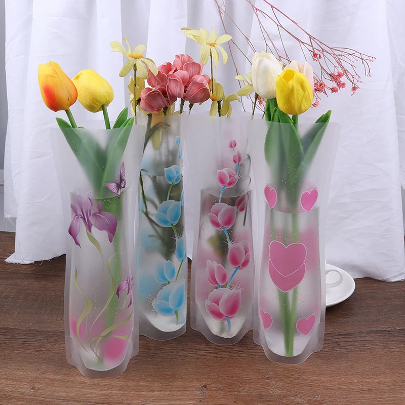 Foldable Plastic Vase Unbreakable Folding Chinese Style Reusable Flower Vase PVC Durable Decor Vase DIY Home Plant Decoration