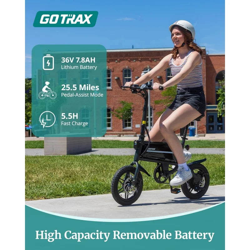 QGotrax Nano 14" Electric , Range 25Miles(Pedal-Assist)&Max Speed 15.5Mph, 250W Folding E-Bike with Removable Bat