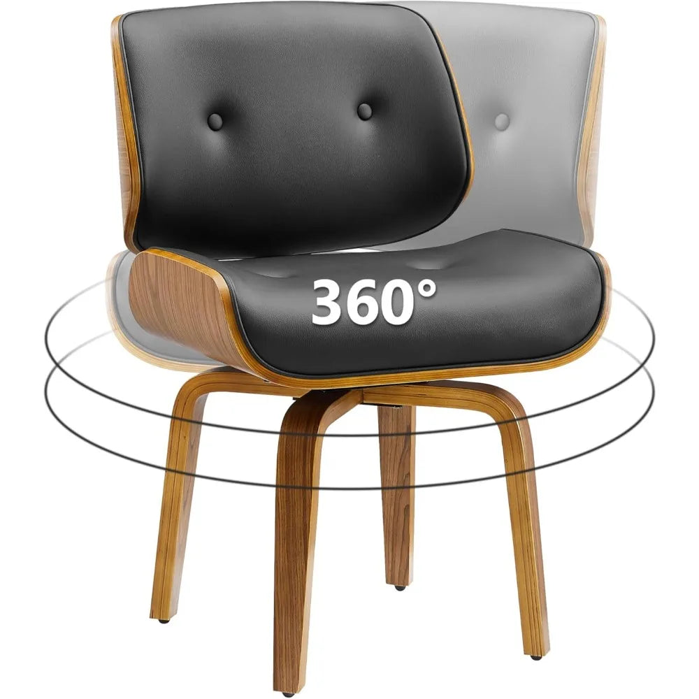 Mid Century Modern Kitchen Dining Room Chairs, Faux Leather Upholstered Accent Chairs, Walnut Bentwood Chair.