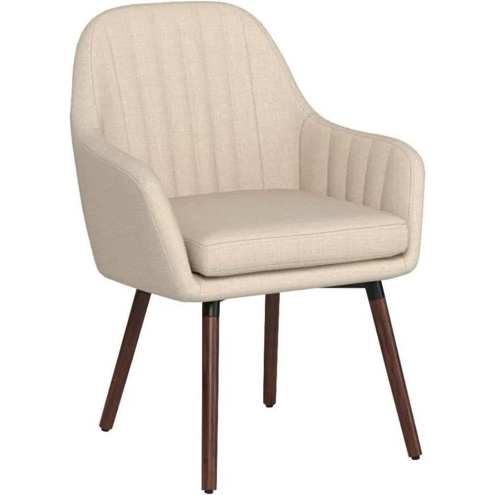 Set of 2 Fabric Dining Chairs, Accent Upholstered Arm Chair w/Wood Legs, Thick Sponge Seat, Non-Slipping Pad, Leisure Chair