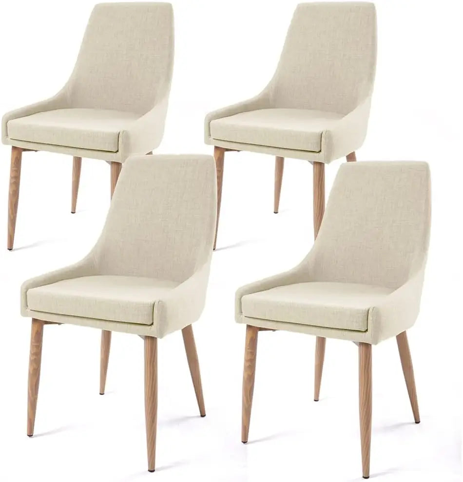 Dining Chairs, Living Room Chair Set of 4 Accent Chair with High Back Beige Fabric Dining Comfy Chair ir