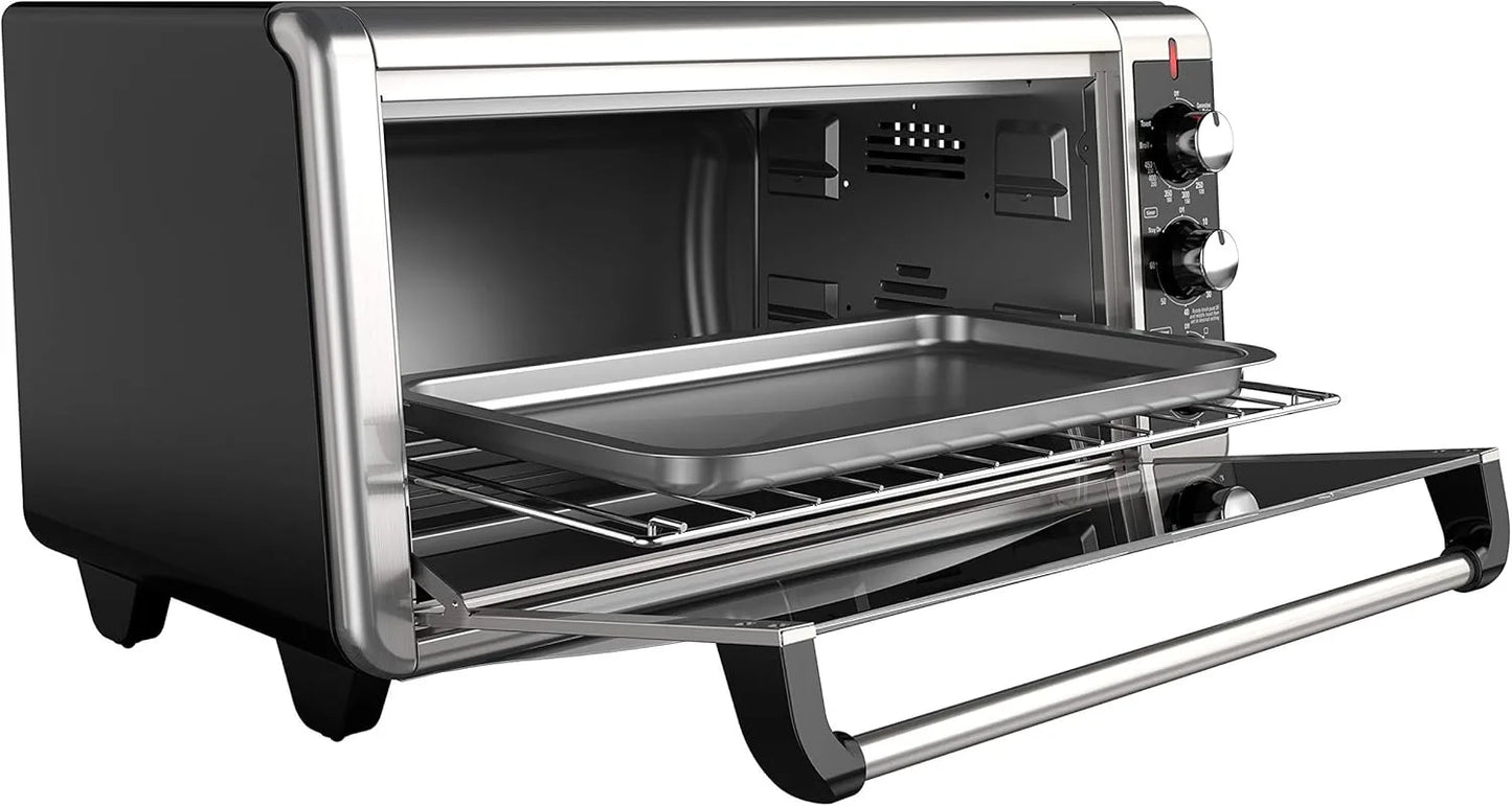 8-Slice Extra Wide Convection Toaster Oven,Fits 9"x13" Oven Pans and 12" Pizza, Stainless Steel/Black