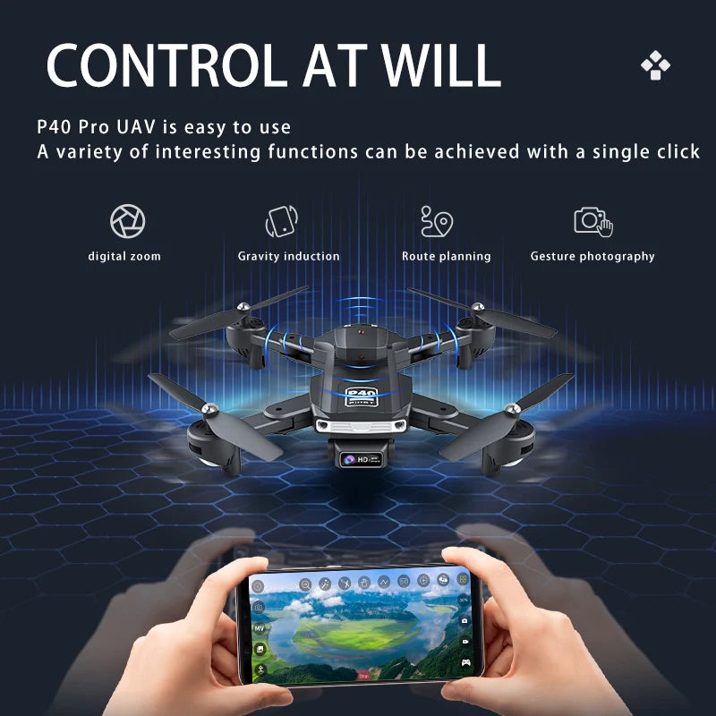 Pihot P40 Pro vlogger drone dual camera gps positioning 360 degree obstacle avoidance RC quadrotor youtuber travel helicopter