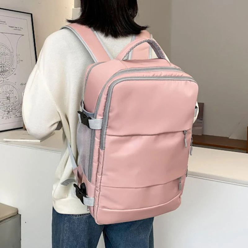 Women Travel Backpack Water Repellent Daypack Teenage Girls USB Charging Laptop Schoolbag With Luggage Strap Shoes Bag 2024 New