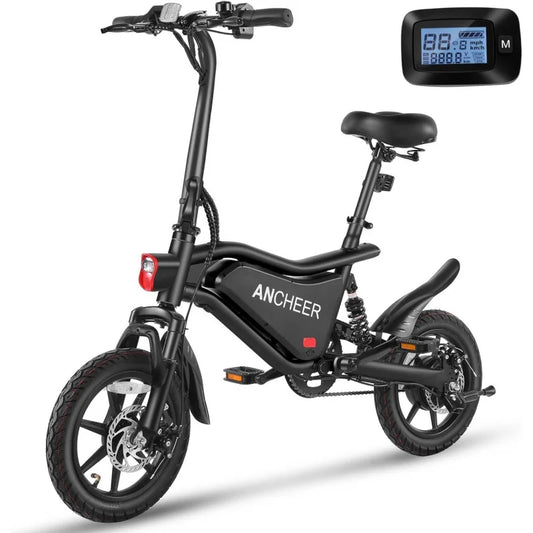 QANCHEER 14" Folding Electric Bike, 22MPH Ebike, Triple Shock Absorber, 48V 374Wh Battery Up to 45 Miles, Brake Taillight,