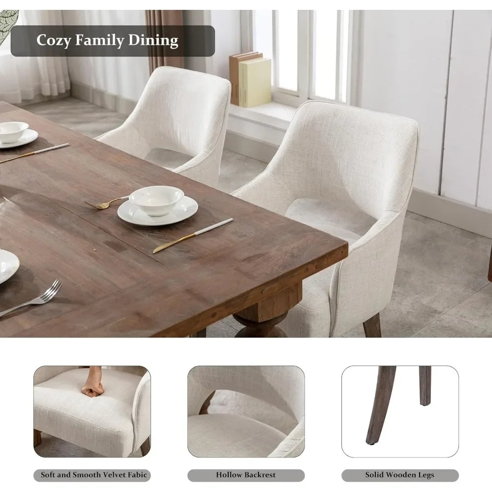 Linen Fabric Dining Chairs Set of 4,Upholstered Side Chairs,Farmhouse Accent Chairs with Open Back Wood LegsCream(Wider seats)