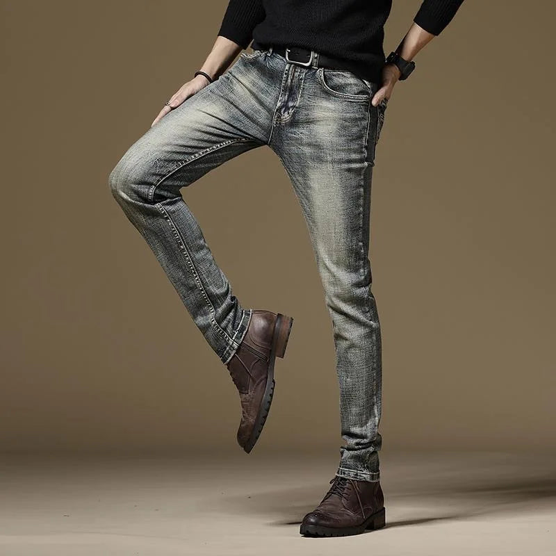 2024 Spring and Autumn New Fashion Trend Retro Solid Color Straight Leg Jeans Men's Casual Comfort Stretch High Quality Pants