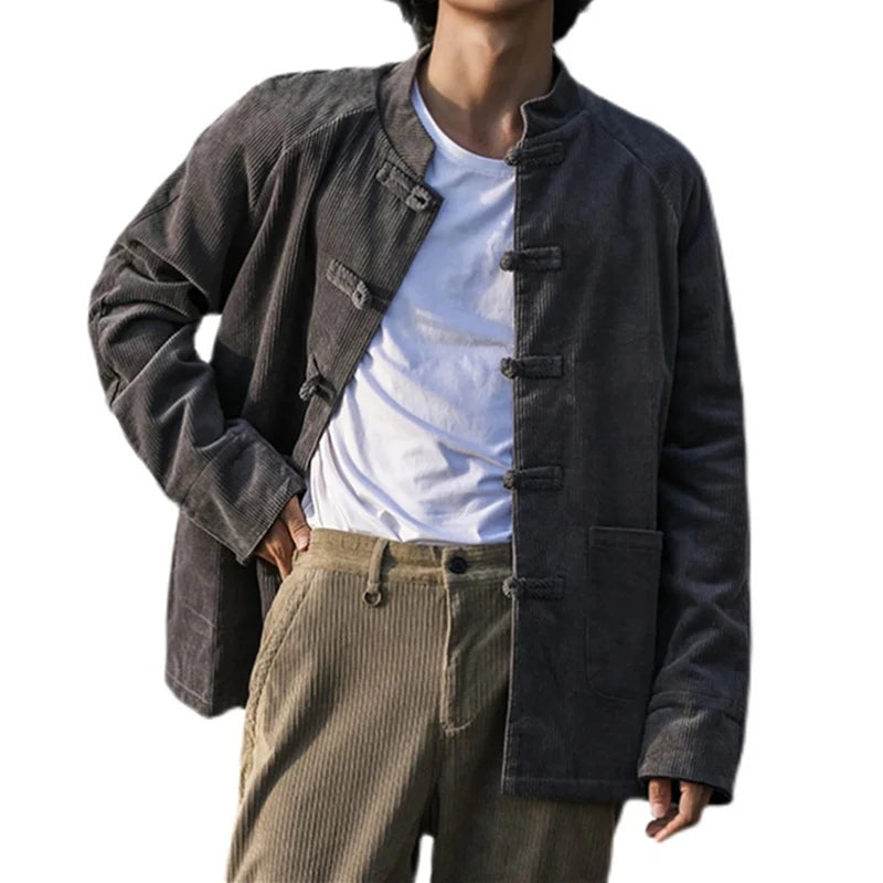 Chinese Traditional Dress Corduroy Casual Jacket Spring Autumn Fashion Plus Size Thick Coat Men Clothing Tai Chi Tang Suit Male