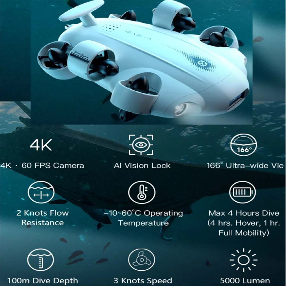 2024 New FIFISH V-EVO VR Underwater Rov Robot Diving Underwater Drone 4K Fish Finder with Grabber Arm