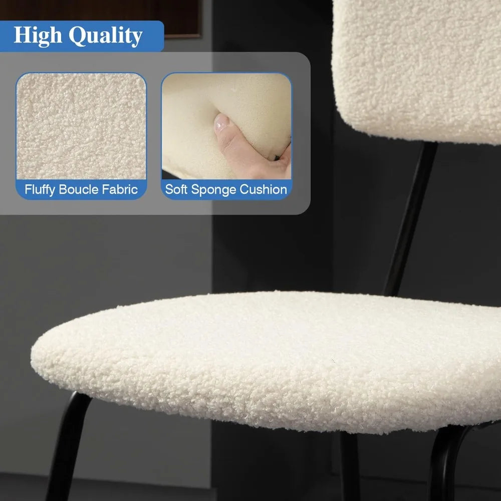 White Dining Room Chairs Set of 4 - Modern Boucle Fabric Kitchen Chairs, Accent Living Room Chairs with Metal Legs