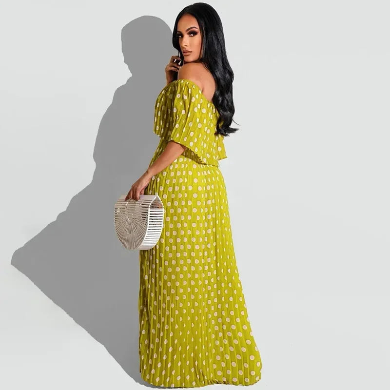 KEXU Polka Dot Off Shoulder Butterfly Sleeve Big Swing Fit Flare Maxi Long Women Dress 2024 Summer Holiday Boho Sundress