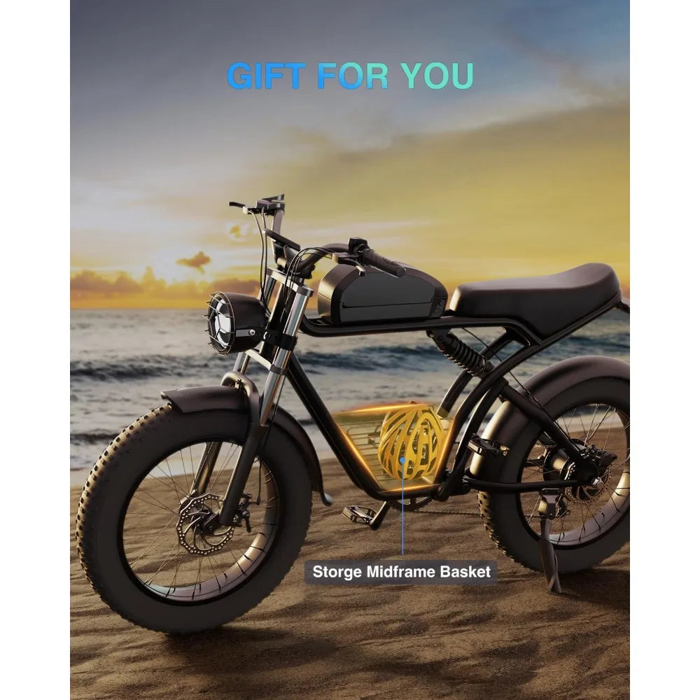 Electric Bike for Adults,1500W 30MPH,Max 75Miles Electric Motorcycle 20" Fat Tire Dirt Bike, 7-Speed E-Bike Dual Shock Absorber