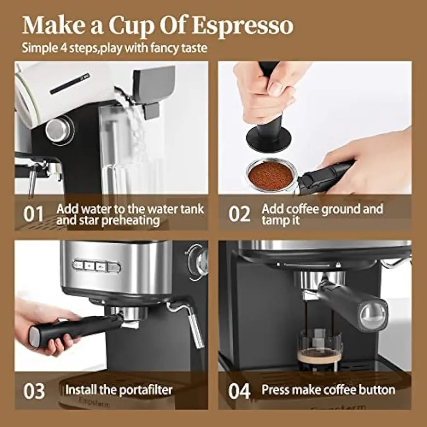 Machine 20 Bar,Espresso Coffee Maker with Milk Frother Steam Wand,Semi-Automatic Dual-nozzle Espresso Machine