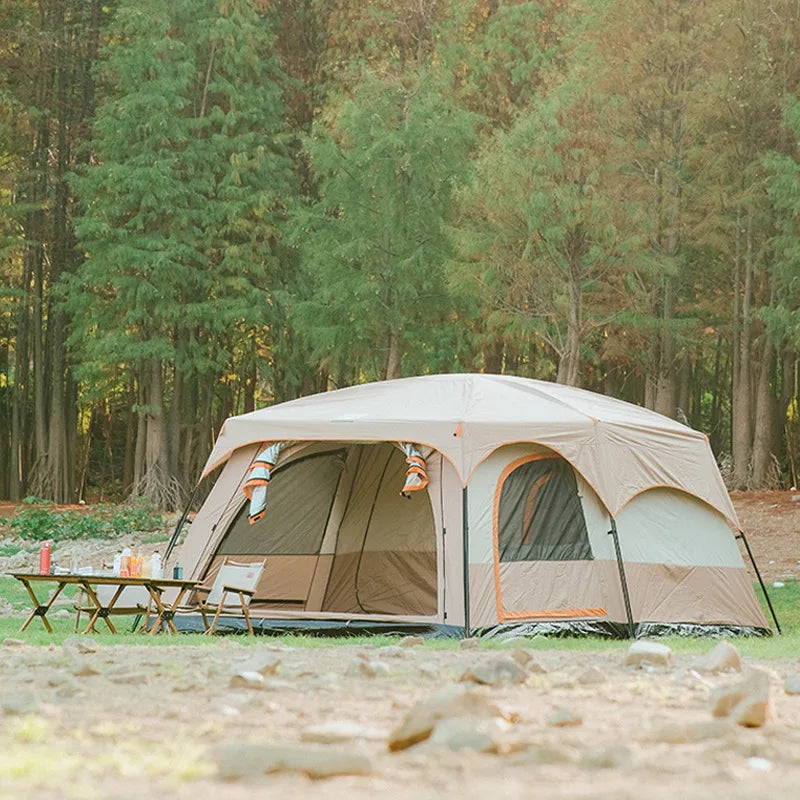 3-5 People Outdoor Luxury Camping Two Rooms One Hall Big Tent Camping Portable Equipment Sunscreen Tent Family Travel