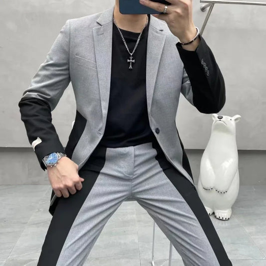 Men British Suit Business Tuxedos Slim Fit Dress Wedding Bridegroom Color Contrast Slim Suit Men's Smoking Homme Mariage Tuxedo